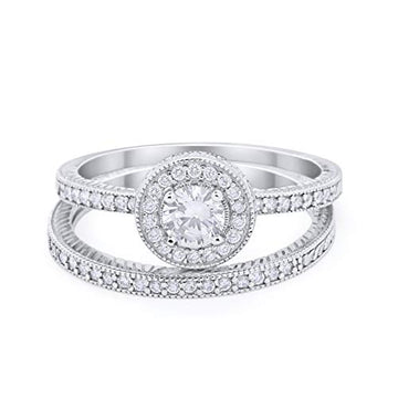 Two Piece Engagement Ring Simulated CZ 925 Sterling Silver